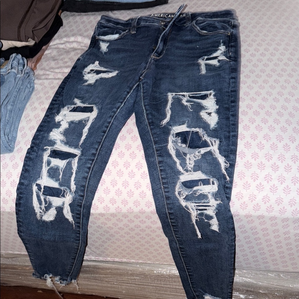 American Eagle Outfitters Women's Ripped Blue Skinny Jeans
